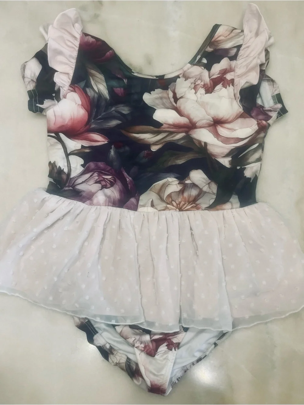 Girls Floral Ballet Leotard with Blush Pink Chiffon Skirt
